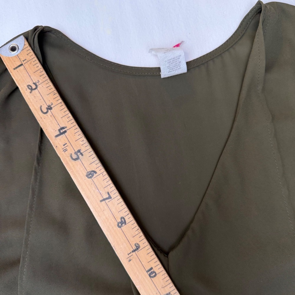 Olive Green High Low Draped V-Neck Top Sheer Dress Large Lagenlook Goblincore - Picture 10 of 10